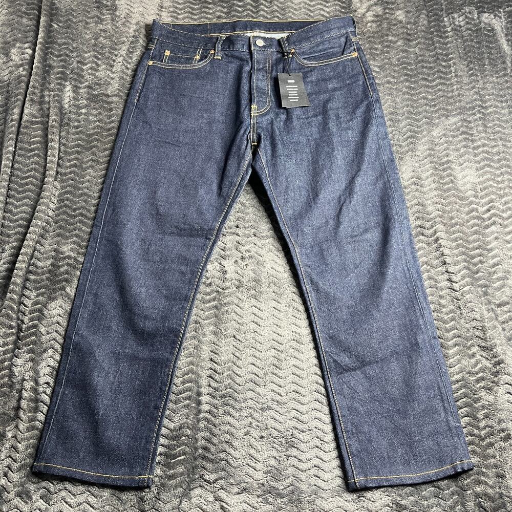 Buck Mason Maverick Slim Jeans Mens 33x26 Dark Wash Double Dip Button fly NWT